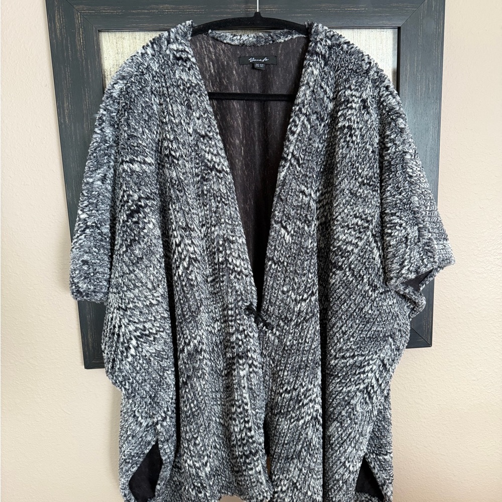 Chic Black and Gray Knit Cardigan by Yana K.  Luxury faux fur feel.